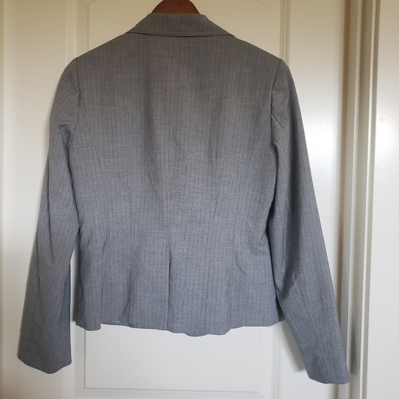 Gray blazer jacket with black and blue pinstripes - Picture 2 of 5